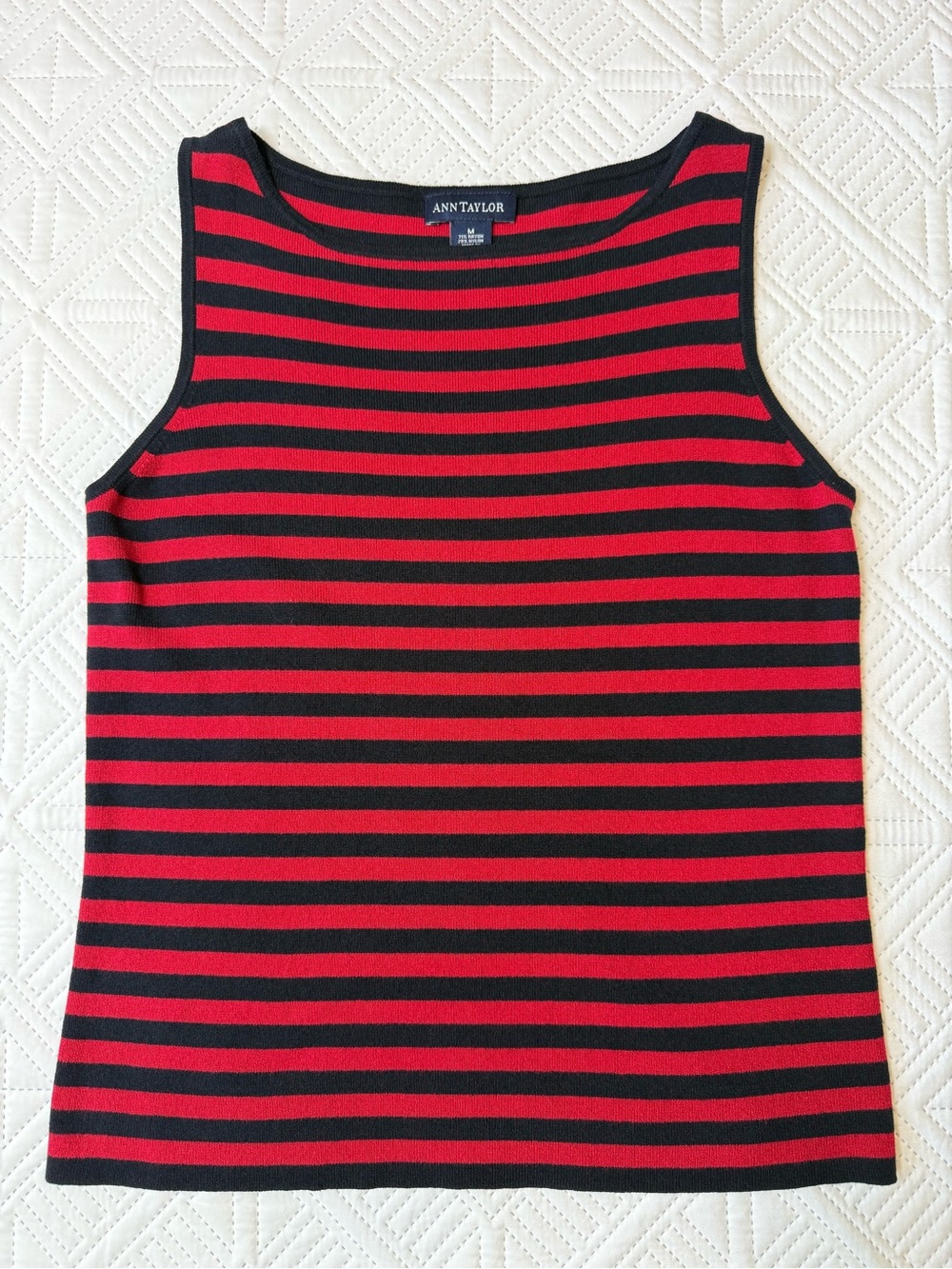 Ann Taylor Red & Black Striped Sleeveless Knit Top Size M